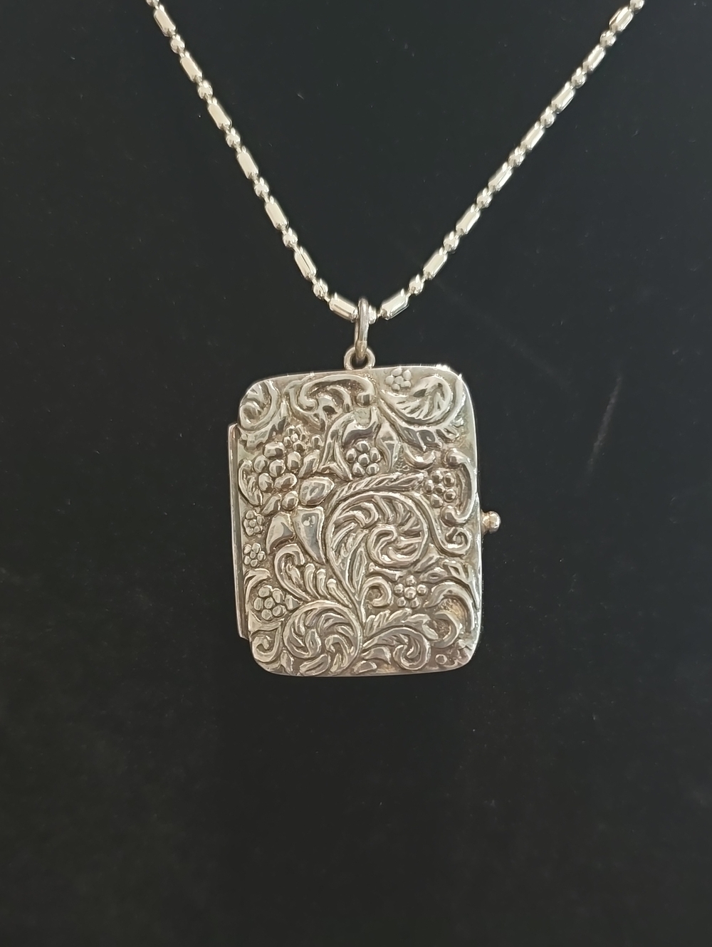 Vintage Sankyo Silver Floral Music Box Locket Necklace - .925 Silver
